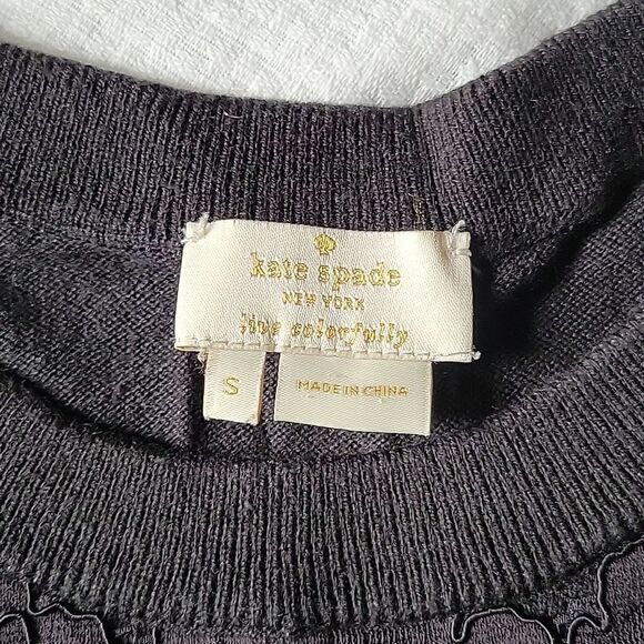 Kate Spade Black Floral Lace Sweater Knit Top Small EUC - Picture 4 of 11